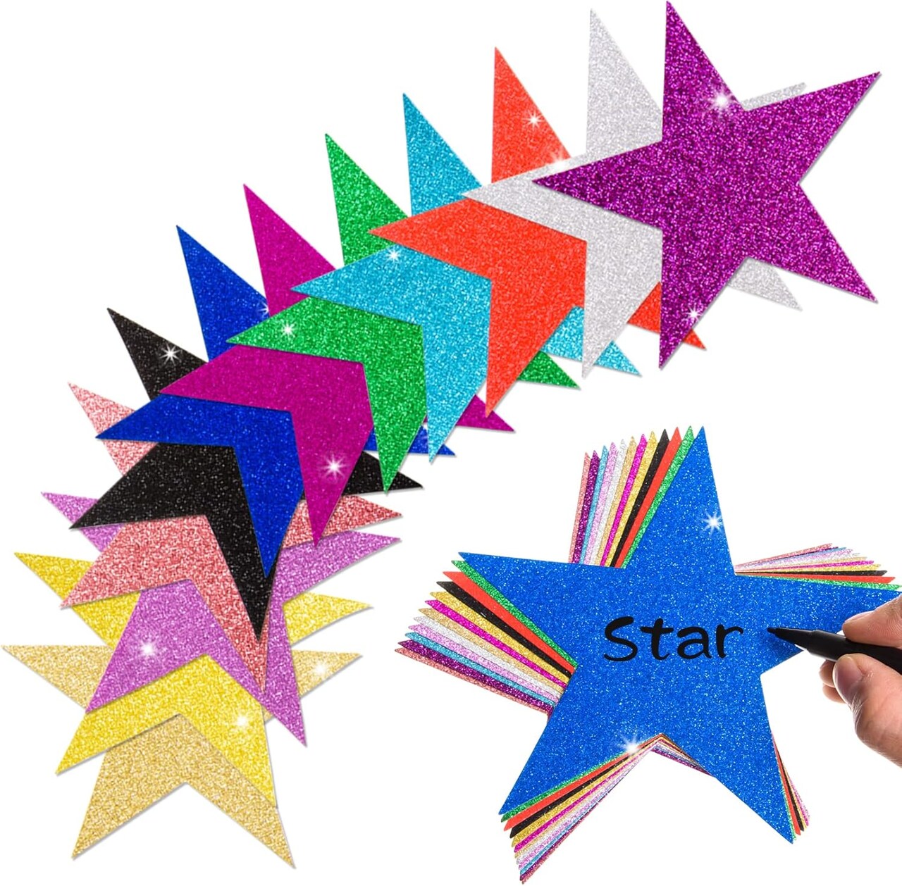 120 Pcs Glitter Star Cutouts Paper Star Confetti Cutout Assorted Color Glitter Stars Cutouts 6 Inch Large Glitters Stars Decoration for Christmas Classroom Bulletin Board Wall Party Supplies